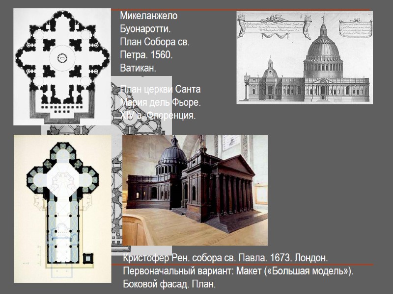 Микеланжело Буонаротти.  План Собора св. Петра. 1560. Ватикан. План церкви Санта Мария дель